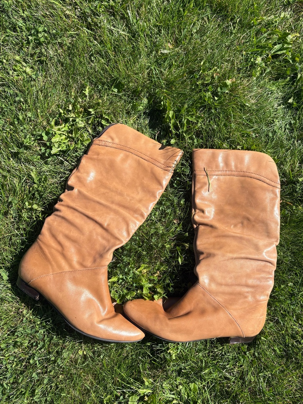 ALDO 38 7.5 Women's Tan Leather Mid-Calf Slouch Boots